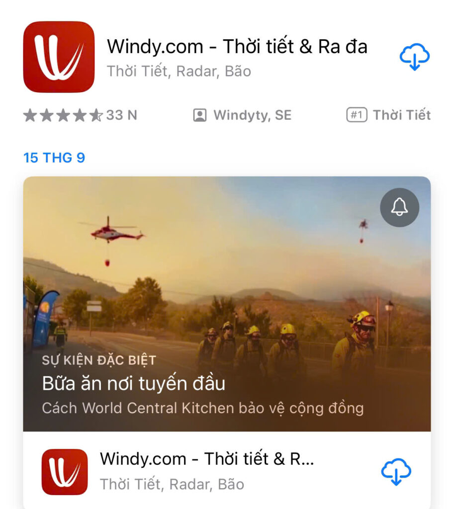 Windy weather app for checking wind and sea conditions in Quy Nhon